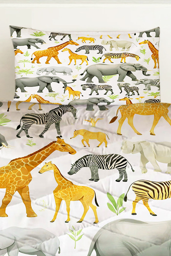 Else Dekor Safari African Animals Patterned Boy's Single Person Quilted Quilt with Pillowcase