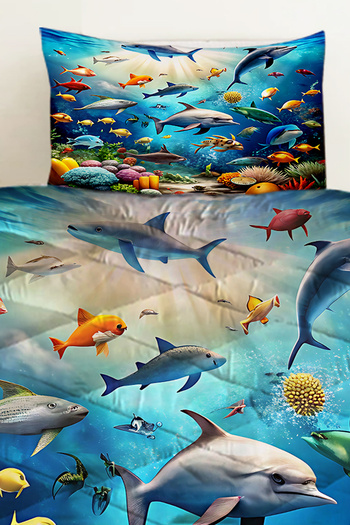 Else Dekor Fishes Patterned Underwater - Children's Single Quilted Quilt Pillow