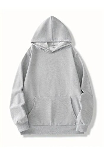 MOONBULL Men's Back Printed Hooded Gray Kangaroo Pocket Sweatshirt