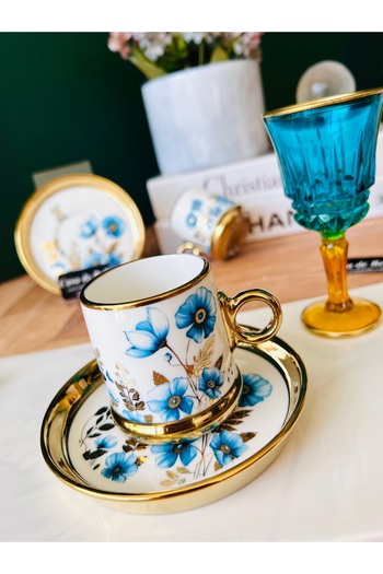 CASA DE BELLA Viola 6-Person Porcelain Coffee Cup (Turquoise)