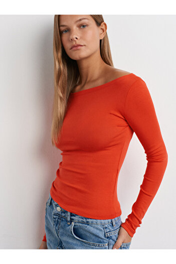 Dilvin 31332 Boat Neck Long Sleeve Ball-Red