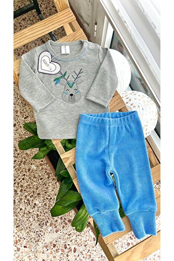 Happy Moon Bebek Giyim Erkek Bebek Ikili Takım Bebek Hediyesi Üst Alt Eşofman %100 Pamuk