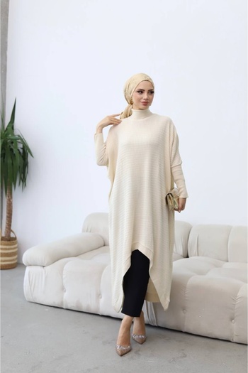 Buklemoda Ecru High-Rise Knitwear Tunic