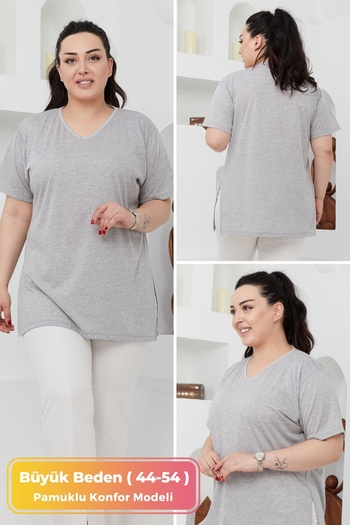 tarzımsüper Large Size Organic Cotton Side Slit Lycra Comfort Model Short Sleeve Sports And Casual T-shirt
