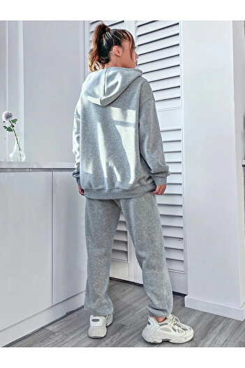 Machetta California Square Usa Printed Oversize 3 Thread Hooded Sweatpants Set.