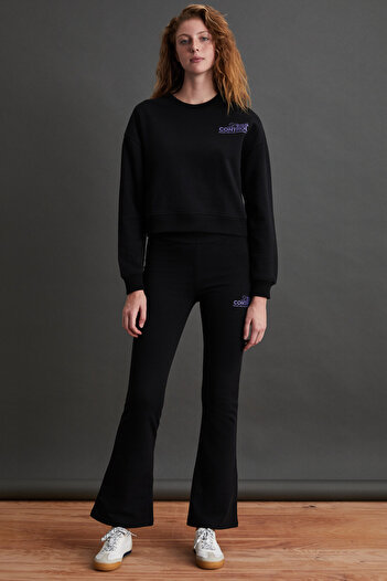 GRIMELANGE Irelia Black Knitted Tracksuit Set - 100% Organic Cotton, 3 Yarn, Print Detail