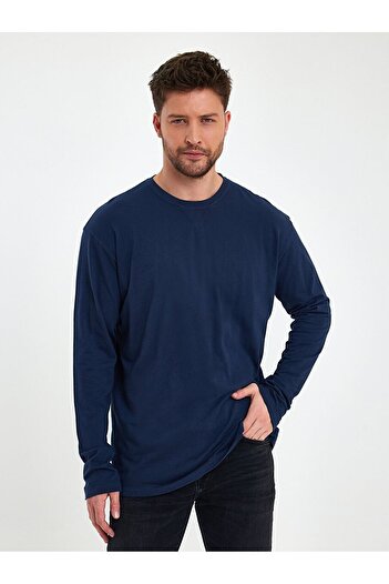 Ltb Bisiklet Yaka Basıc Lacivert Sweatshırt