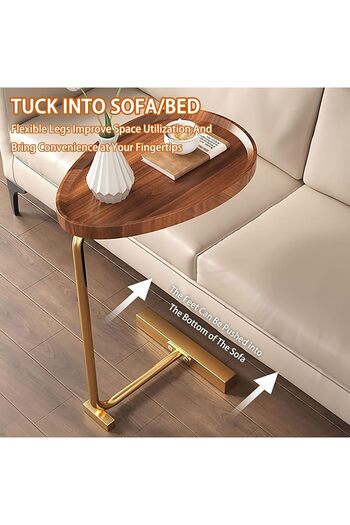 Saharaz Modern C-shaped Side Table For Tea And Coffee,Wooden Water Resistant Top,60x30cm