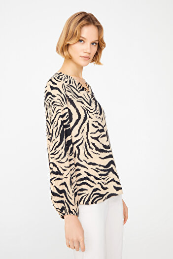 Naramaxx Kolları Piliseli Zebra Desen Bluz