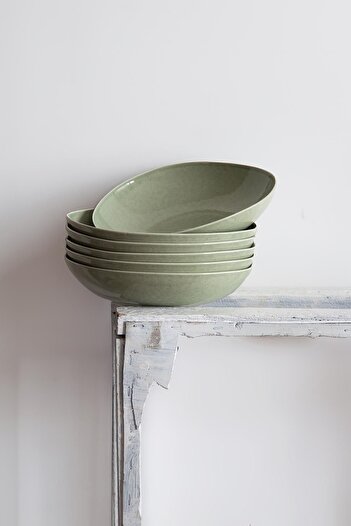 Kütahya Porselen Kütahya Porselen Soho 6-Piece 22 cm Deep Plate Set - Green