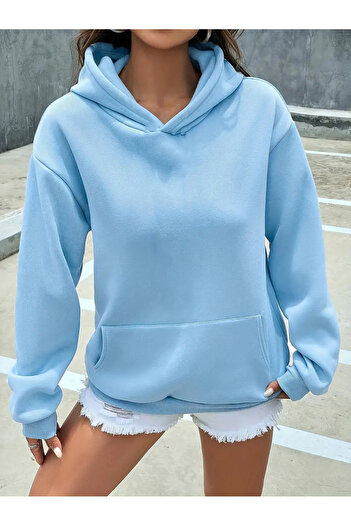 Marjill Φούτερ με κουκούλα Baby Blue 3 κλωστών - Χοντρό ράστερ και χωρίς εκτύπωση