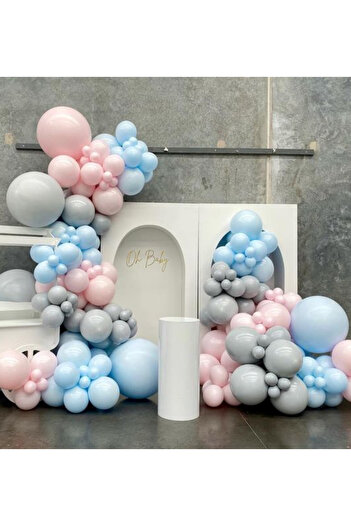 Çemrek Süs Parti Pink Blue Gray Balloon Chain Set of 100