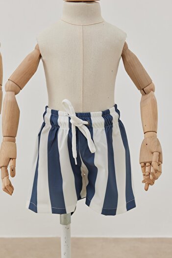 Tics Sea Shorts - Navy Blue Striped Design