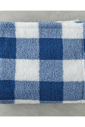English Home Comfort Plaid Printed Sherpa Blanket Blue