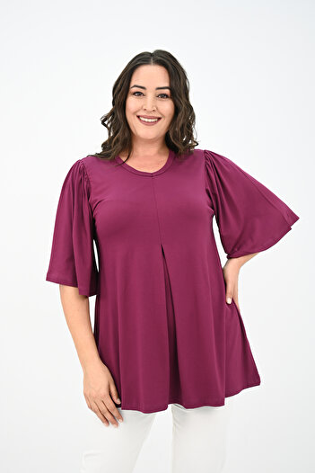 ADROM Women's Plus Size Pleated V-Neck Blouse 1847-25