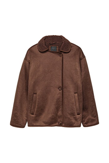 Quzu Brown Oversize Coat - with Plush Inside and Buttons