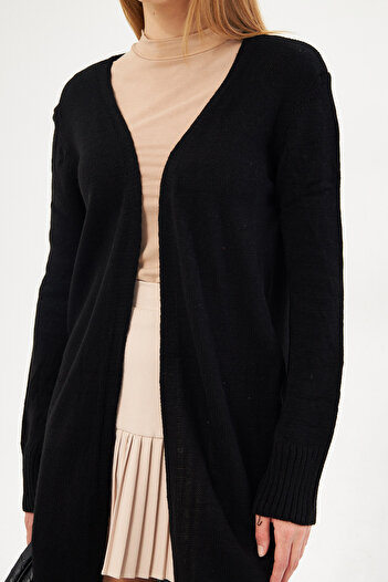 armonika Women's Black Long Sleeve Thin Knitwear Cardigan Arm-25K 069002