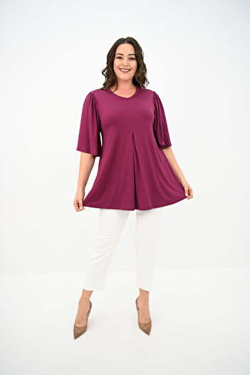 ADROM Women's Plus Size Pleated V-Neck Blouse 1847-25