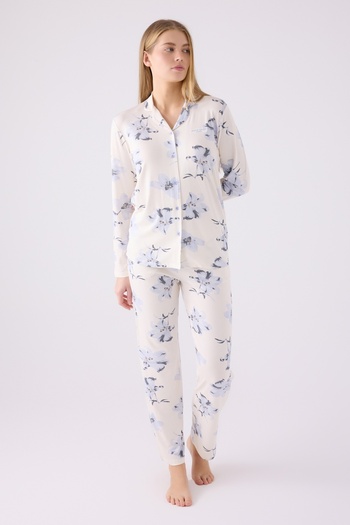 Pierre Cardin Cream Colored Double Pajama Set - Single Jersey Rotation