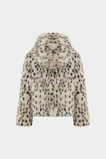 Açelya Okcu Premium Leopard Pattern Baby Collar Faux Fur Women's Jacket
