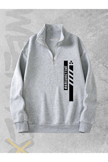 WEARTEX Radioactive Printed Unisex Sweatshirt with Half Zipper
