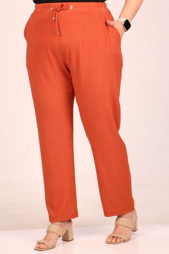 Eslina 39011 Large Size Brick Colored Wrap Skinny Leg Trousers