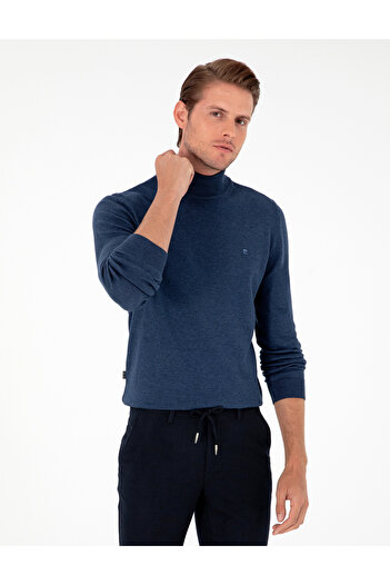 Pierre Cardin Indigo Melange Slim Fit Half Turtleneck Basic Knitwear Πουλόβερ 50296614-VR155