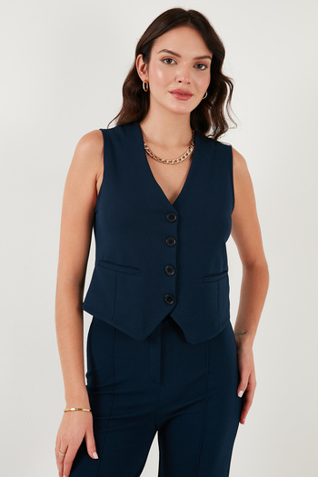 Lela Streç Fitted Fit V Yaka Düğmeli Yelek  YELEK 5865971