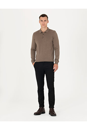 Pierre Cardin Siyah Slim Fit Çizgili Kanvas Pantolon 50278471-VR046