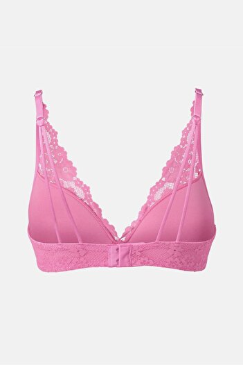 Tchibo Women Lightly Padded Non Wire Lace Soft Bra, Pink