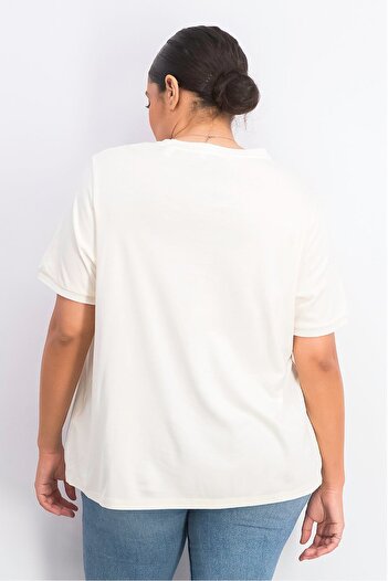 Tchibo Women Crew Neck Short Sleeves Solid T-shirt, Cream