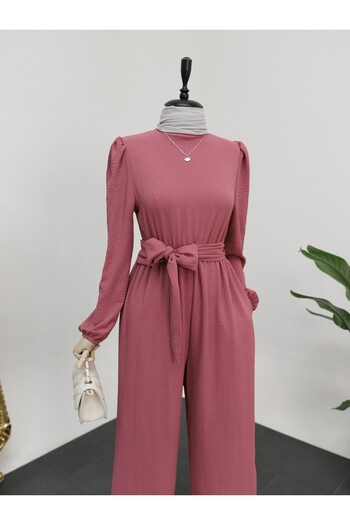 Modamorfo Elastic Waist Jumpsuit with Stand Collar and Belt - G.Dry