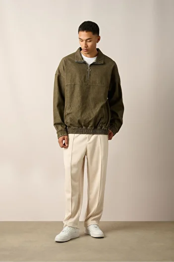 Rocqerx R-2454 Half Zipper Skirt and Elastic Sleeve Denim Sweatshirt