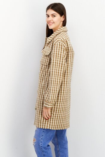 NA-KD Women Checkered Trench Coat, Beige