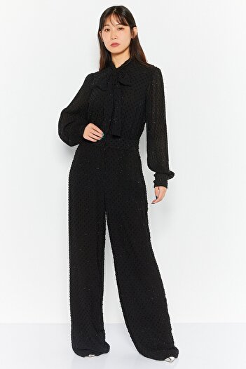 Michael Kors Women Textured Long Sleeve Jumpsuit, Black