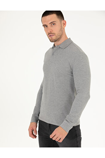 Pierre Cardin Γκρι Melange Slim Fit Basic Φούτερ 50276035-VR086