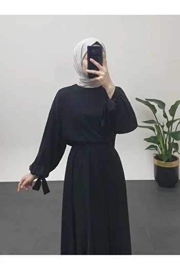 Modamorfo Balloon Skirt Suit with Lace-Up Sleeves - Black