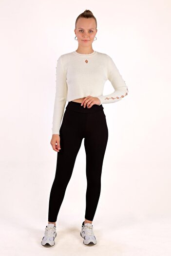 Rays Ecru Soft Sweater - 6626 Model, Sleeve Stone Detail