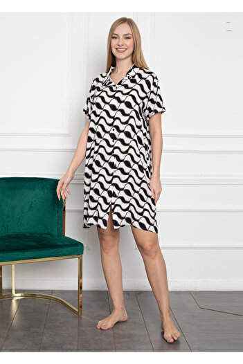 CAROLINE Short Sleeve Buttoned Shirt Collar Nightwear