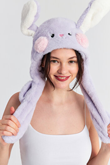 Ecrou Purple Cute Plush Ear Rabbit Hat - 50X28 cm