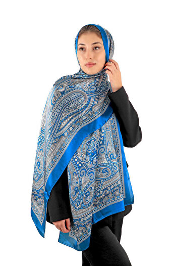 Bursa İpek Μπλε Μαρακές Μοτίβο Sura Silk Shawl