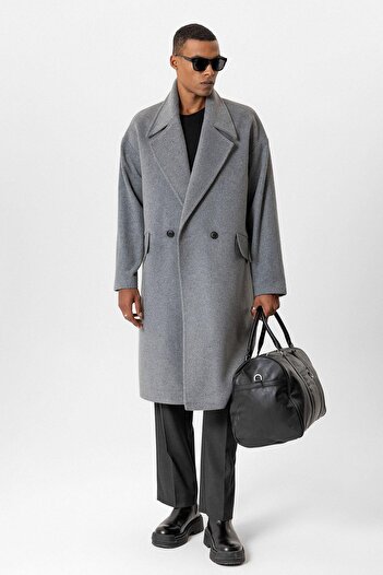 Antioch Gray Wool Blended Double Breasted Closure Men's Coat