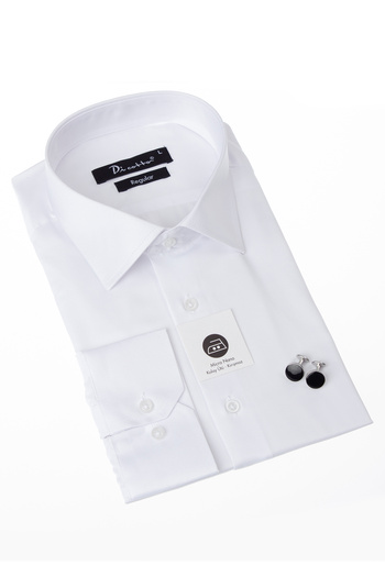 Dicotto White Regular Fit Classic Cut Micro Fabric Men's Shirt with Cufflinks - 190-1