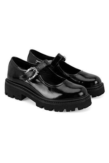 Desa Women's Black Adjustable Buckle Leather Casual Shoes