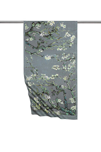 Bursa İpek Gray Almond Flower Silky Scarf
