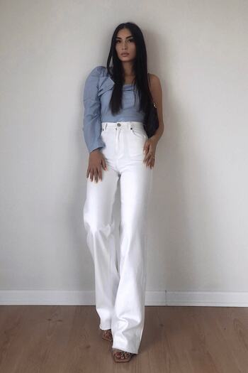 ByCukurovaFrango 90's White Lycra - Super High Waist Loose Palazzo Jeans