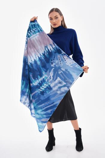 Axesoire 15296 Tropical Patterned Blue Thick Shawl