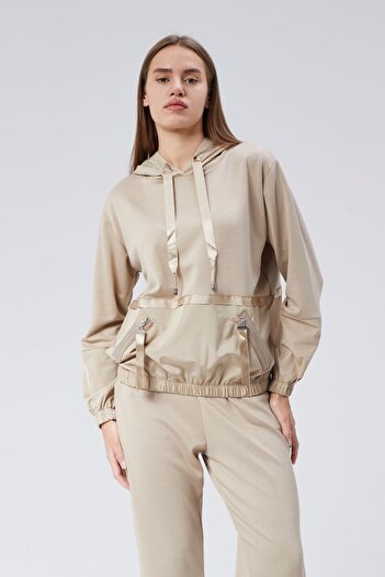 soBasic Σετ αθλητική φόρμα Modal Hoodie - Γαρνιρισμένο βιζόν με τσέπες και φερμουάρ