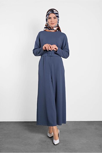 Alvina 40216 Model Pearl Belt and Zipper Jumpsuit