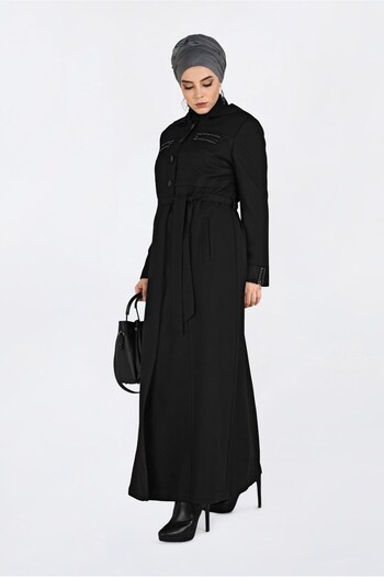 Alvina 1312 Model with Button and Belt Detail and Curtain Decoration